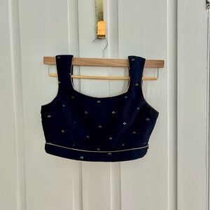 Navy Blue Choli (Indian Crop Top) with Gold design